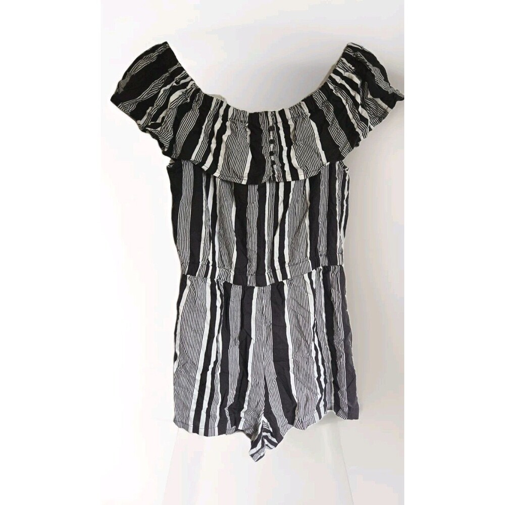 Derek Heart Romper Juniors Large L Black White Vertical Stripes One Piece Outfit